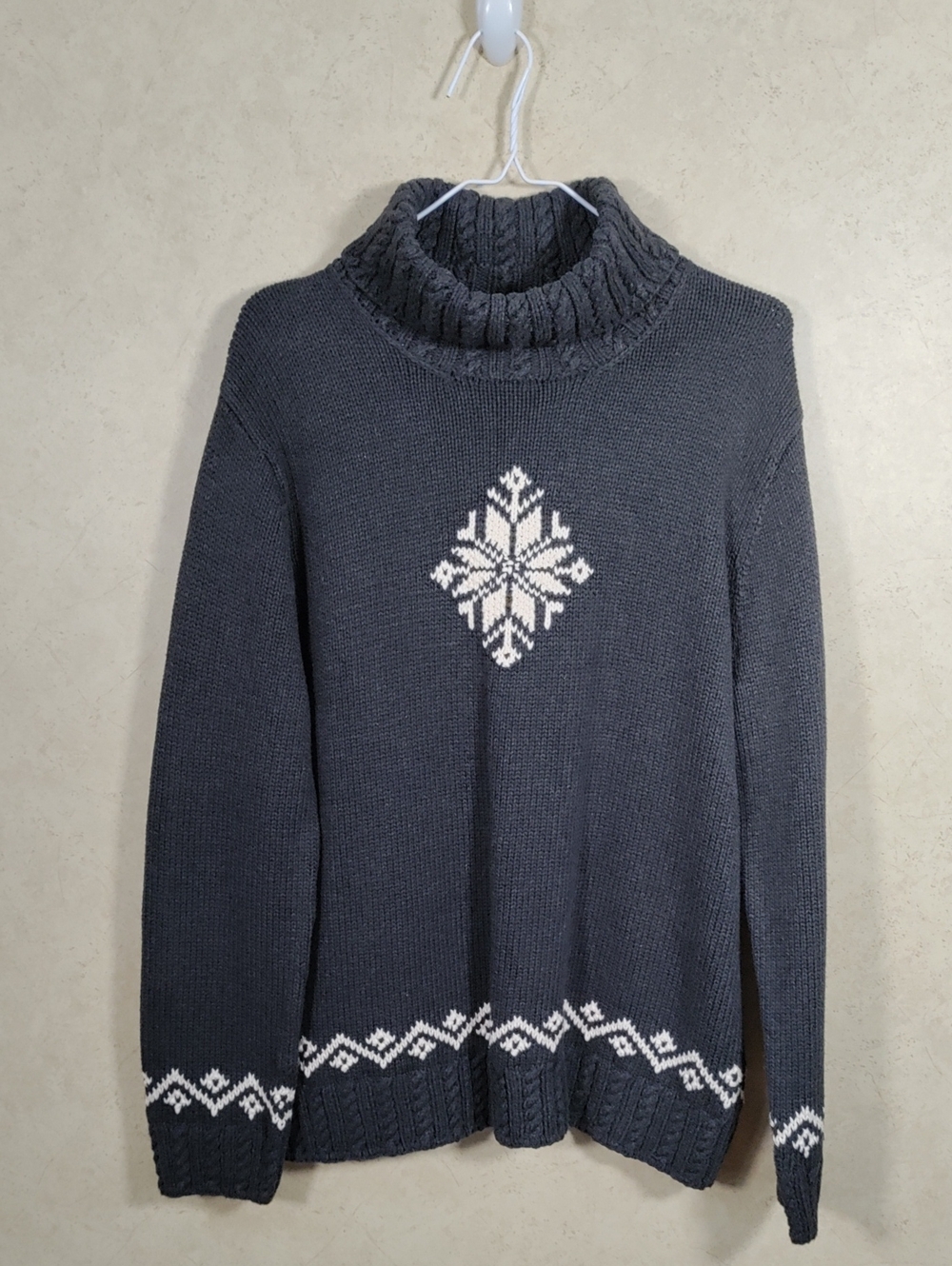 H140 Lauren Ralph Lauren Gray Cotton Hand Knit Turtleneck Sweater XL